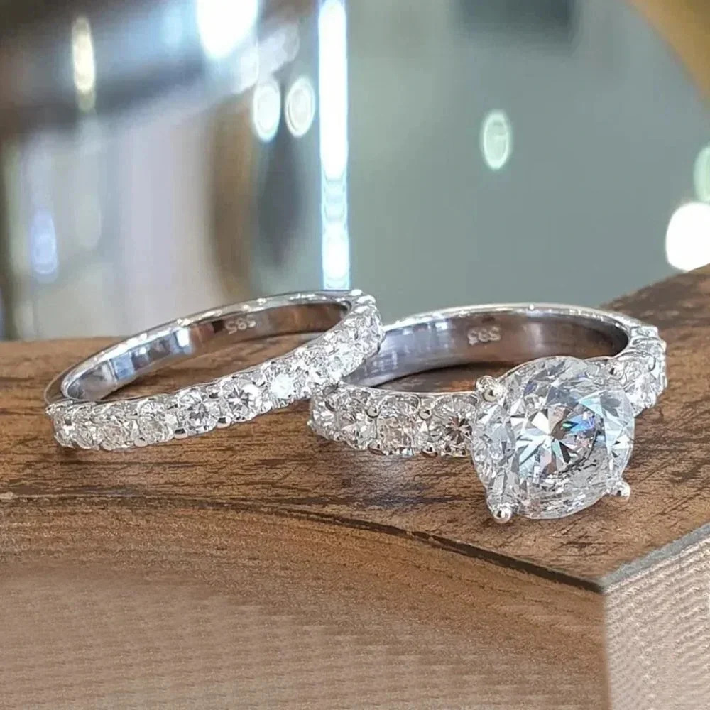 Bague Eternity Full Round CZ Diamonds Glitter Ring Set for Women, UNVN12213 - Picture 2 of 4
